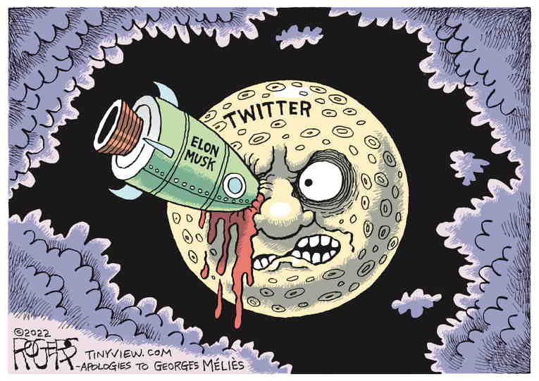 Political/Editorial Cartoon by Rob Rogers on Musk’s Twitter Sets New Course