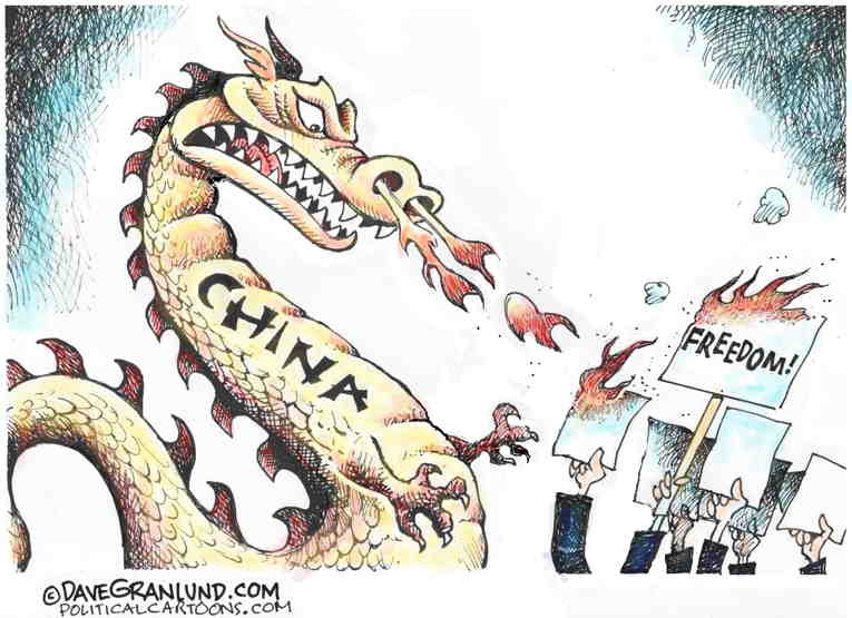 Political/Editorial Cartoon by Dave Granlund on Protests Rock China