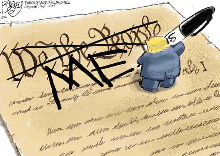 Political/Editorial Cartoon by Pat Bagley, Salt Lake Tribune on Trump Calls for Reinstatement