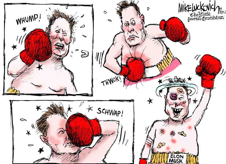 Political/Editorial Cartoon by Mike Luckovich, Atlanta Journal-Constitution on Musk Melting