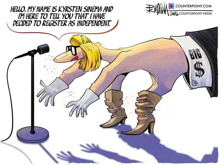 Political/Editorial Cartoon by Pedro Molina, El Nuevo Diario, Managua, Nicaragua on Kyrsten Sinema Makes Headlines