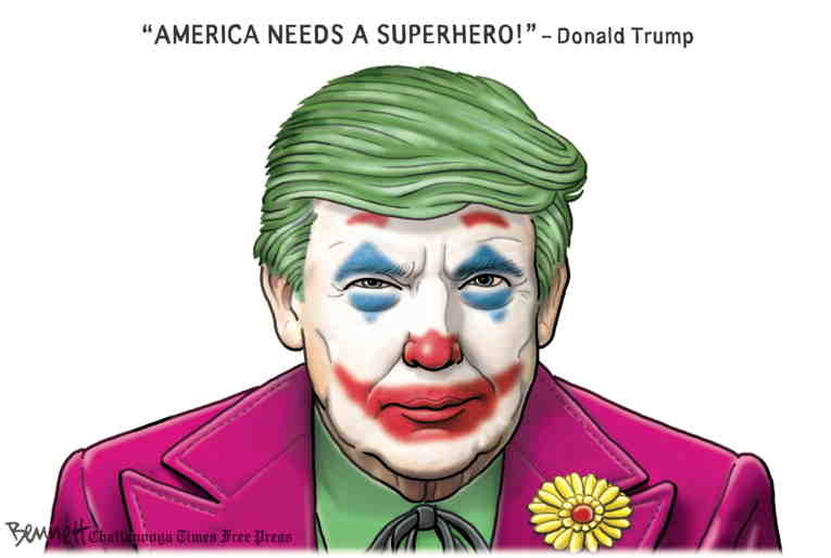 Political/Editorial Cartoon by Clay Bennett, Chattanooga Times Free Press on Trump Releases Hero Cards