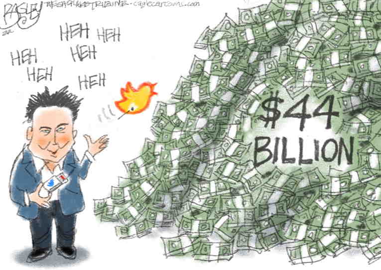 Political/Editorial Cartoon by Pat Bagley, Salt Lake Tribune on Elon Musk Loses Billions