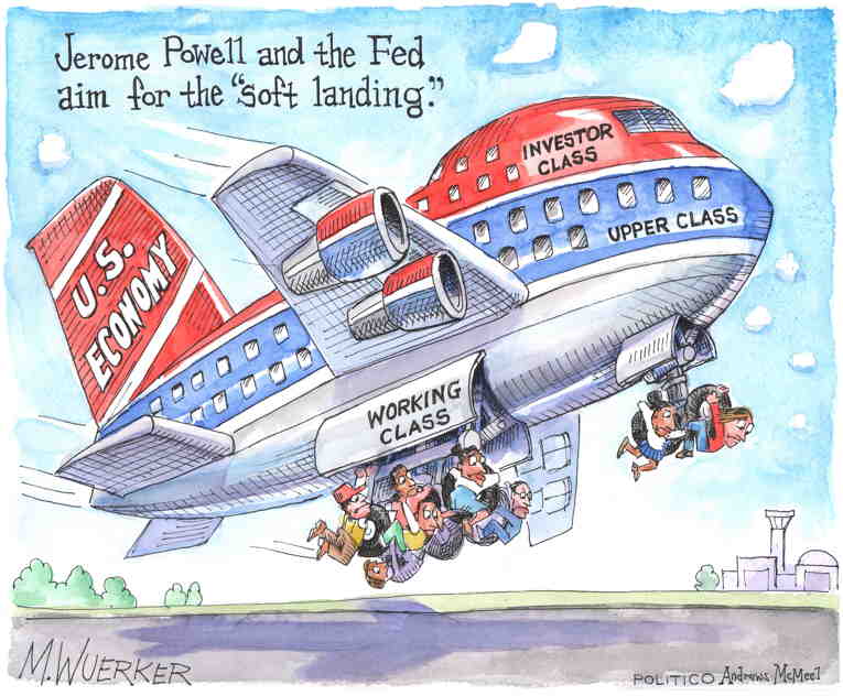 Political/Editorial Cartoon by Matt Wuerker, Politico on Inflation Eases Somewhat
