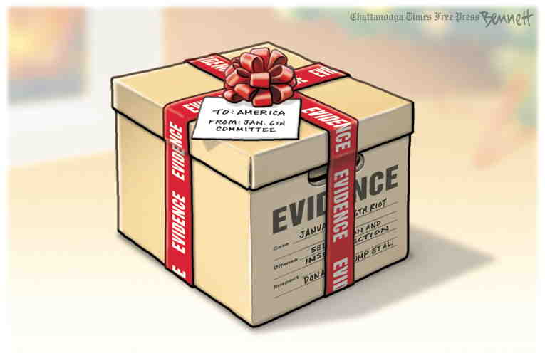 Political/Editorial Cartoon by Clay Bennett, Chattanooga Times Free Press on Trump Implicated