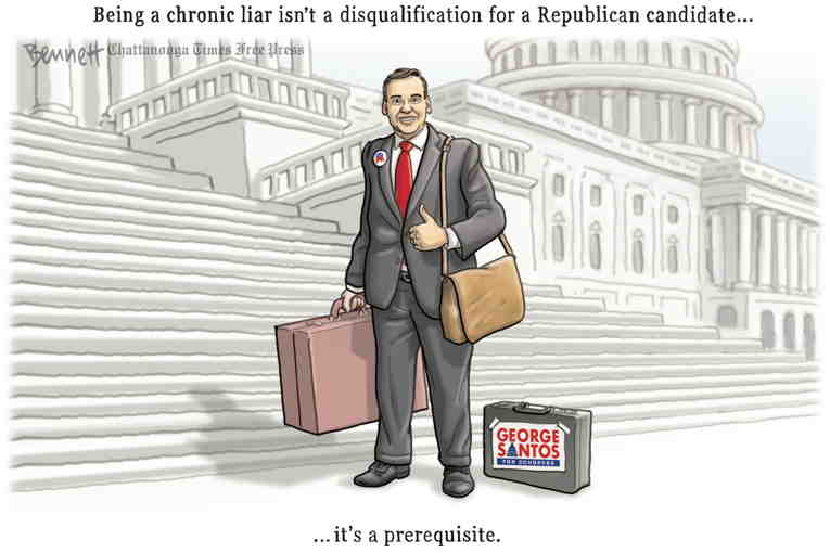 Political/Editorial Cartoon by Clay Bennett, Chattanooga Times Free Press on George Santos Not Jewish
