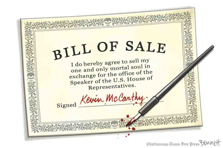 Political/Editorial Cartoon by Clay Bennett, Chattanooga Times Free Press on McCarthy Wins Speakership