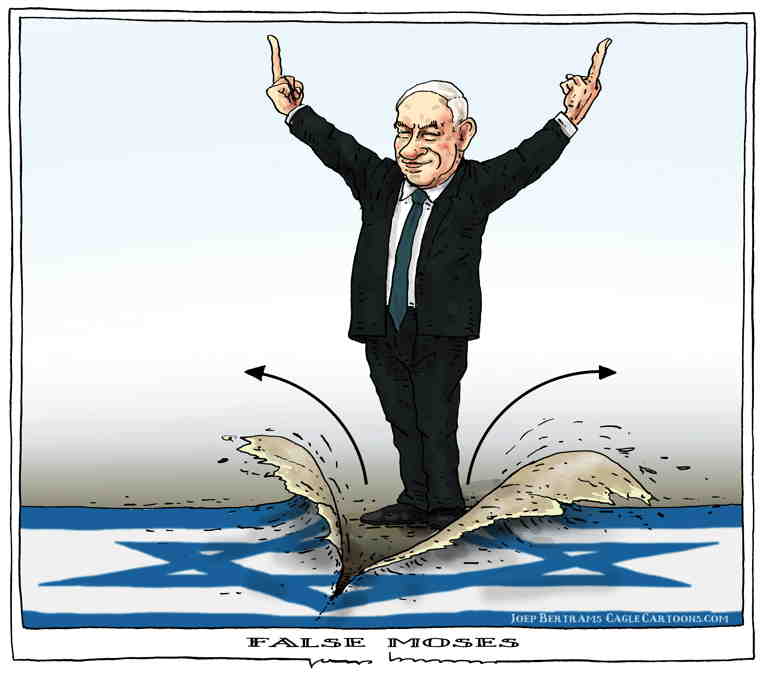 Political/Editorial Cartoon by Joep Bertrams, Het Parool, Amsterdam, Netherlands on Netenyahu Celebrates