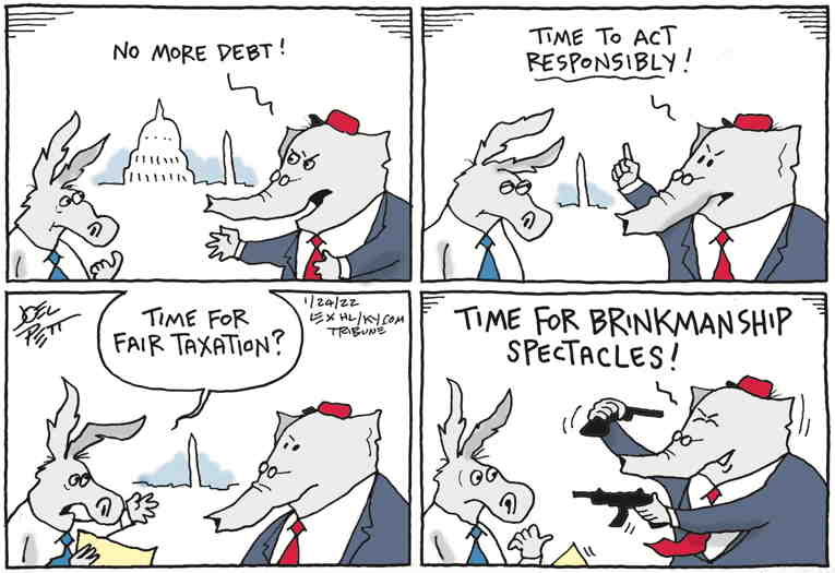 Political/Editorial Cartoon by Joel Pett, Lexington Herald-Leader, CWS/CartoonArts Intl. on Debt Ceiling Circus