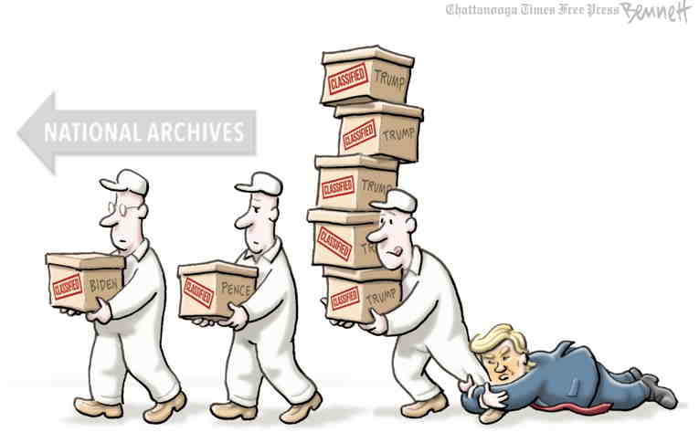 Political/Editorial Cartoon by Clay Bennett, Chattanooga Times Free Press on More Classified Documents Found