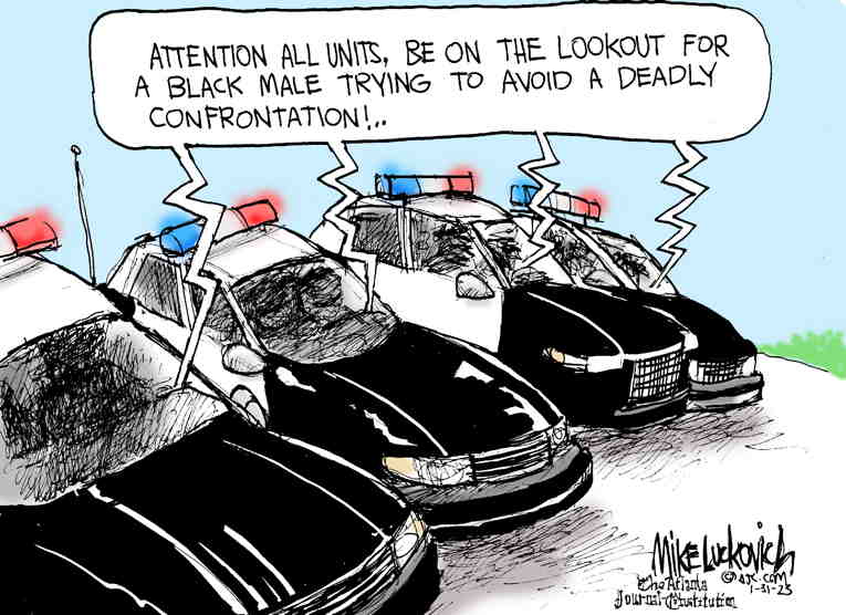 Political/Editorial Cartoon by Mike Luckovich, Atlanta Journal-Constitution on Video Shocks Nation