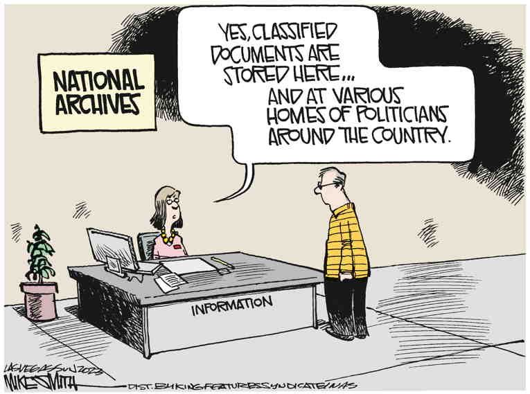 Political/Editorial Cartoon by Mike Smith, Las Vegas Sun on Biden, Pence Find Classified Docs