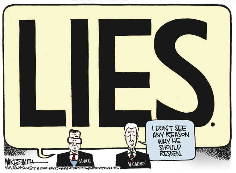 Political/Editorial Cartoon by Mike Smith, Las Vegas Sun on Santos Survives Another Day