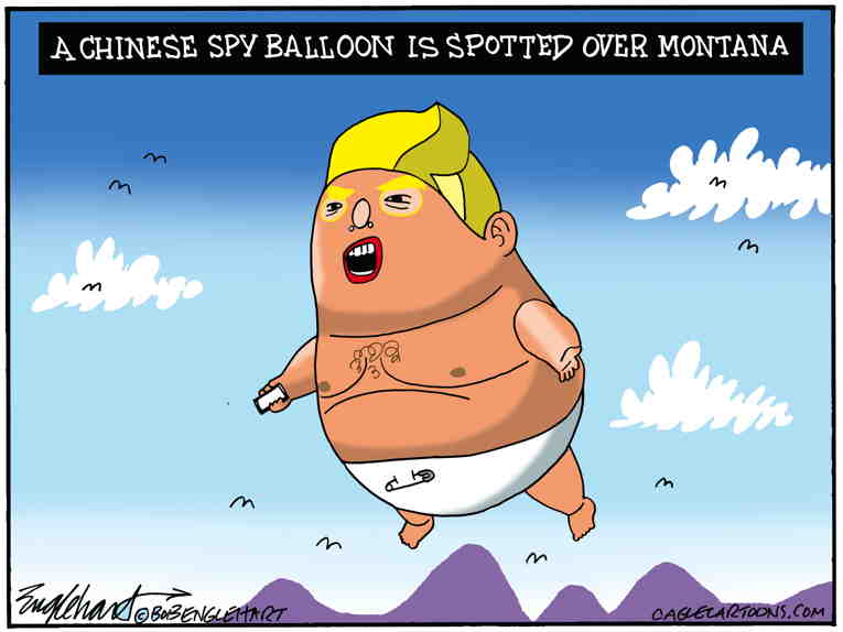 Political/Editorial Cartoon by Bob Engelhart, Hartford Courant on US Shoots Down Balloon