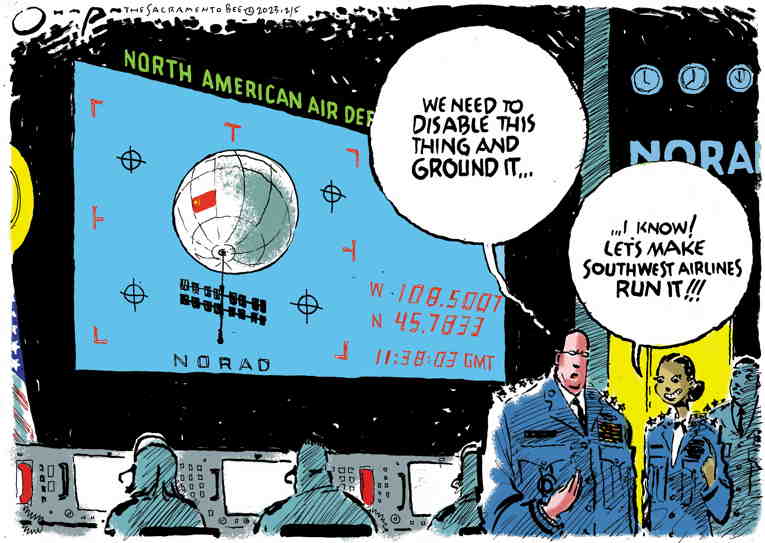 Political/Editorial Cartoon by Jack Ohman, The Oregonian on US Shoots Down Balloon