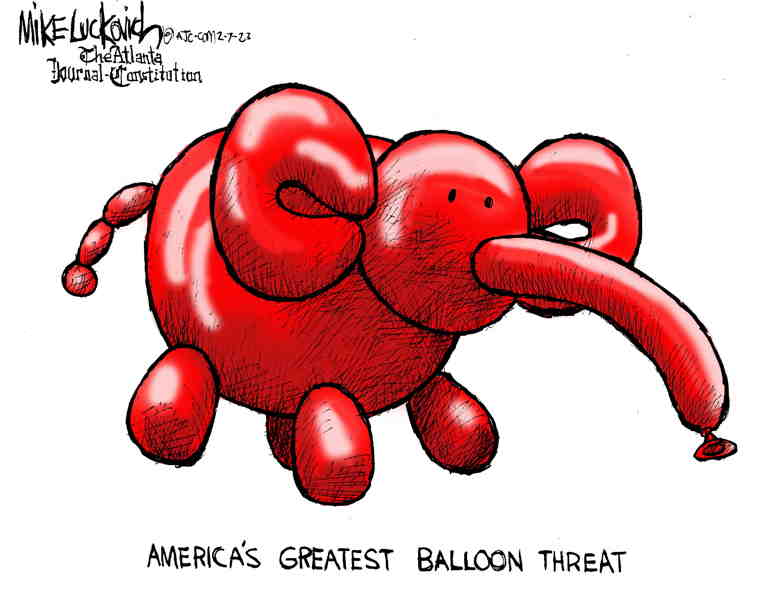 Political/Editorial Cartoon by Mike Luckovich, Atlanta Journal-Constitution on US Shoots Down Balloon
