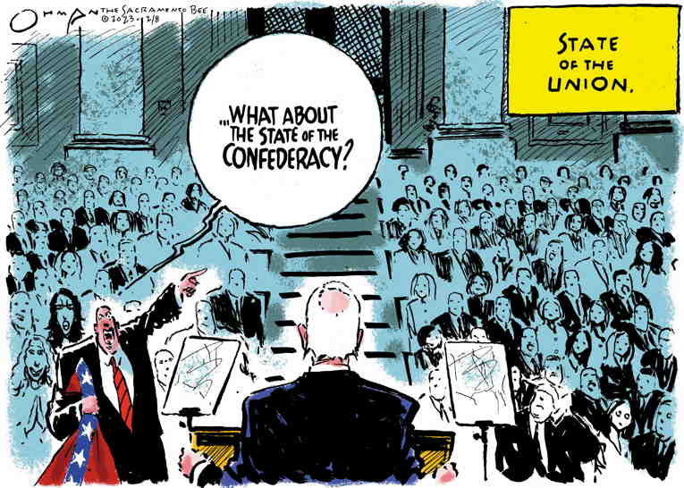 Political/Editorial Cartoon by Jack Ohman, The Oregonian on Biden Delivers State of the Union