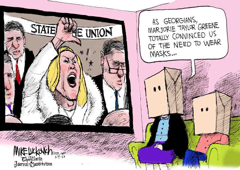 Political/Editorial Cartoon by Mike Luckovich, Atlanta Journal-Constitution on Biden Delivers State of the Union