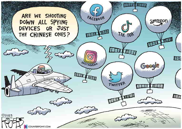 Political/Editorial Cartoon by Rob Rogers on UFOs Shot Down Over U.S.