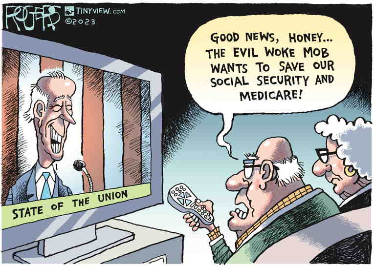 Political/Editorial Cartoon by Rob Rogers on Biden Defends Entitlements