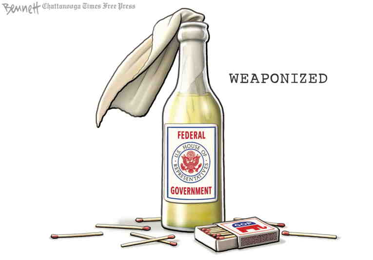 Political/Editorial Cartoon by Clay Bennett, Chattanooga Times Free Press on House Is Now Weaponized