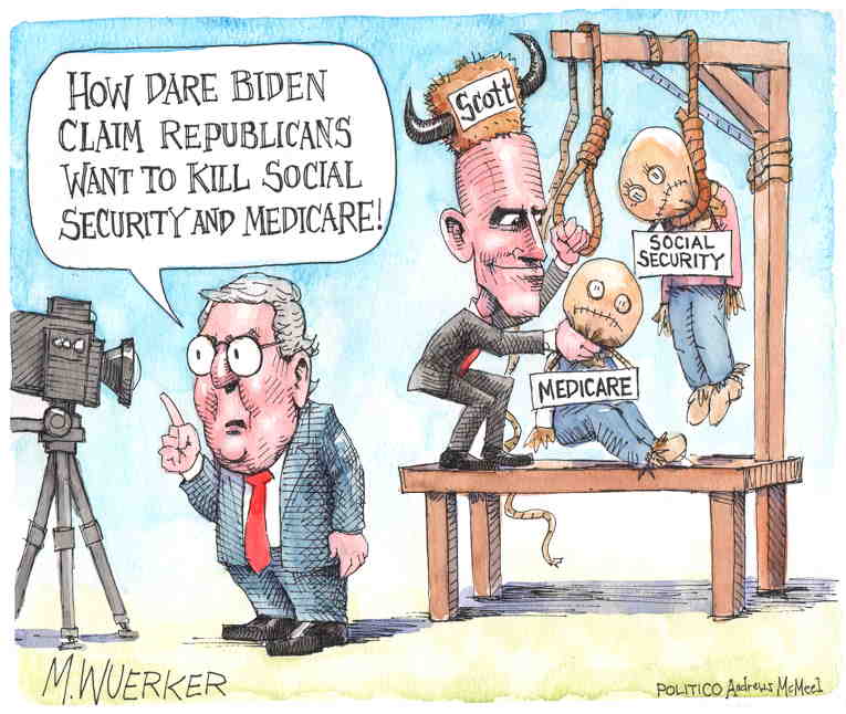 Political/Editorial Cartoon by Matt Wuerker, Politico on Republicans Dig Deeper