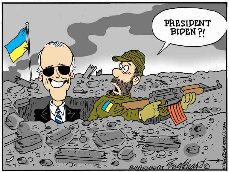 Political/Editorial Cartoon by Bob Engelhart, Hartford Courant on Invasion Reaches 1-Year Mark