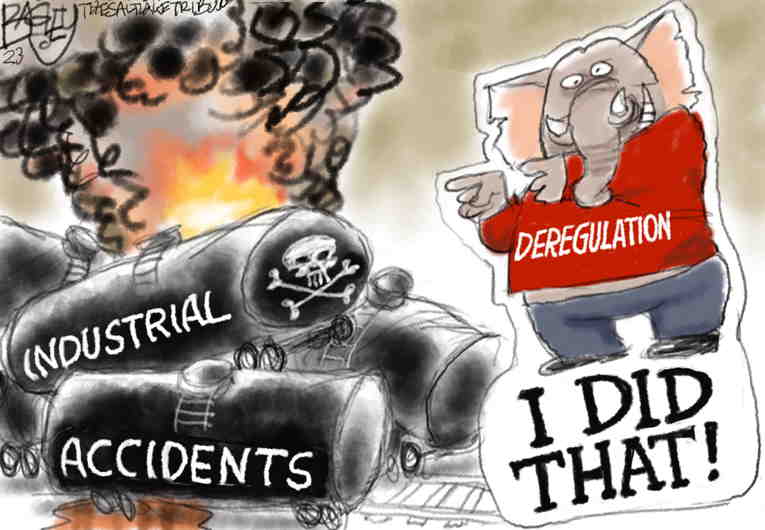 Political/Editorial Cartoon by Pat Bagley, Salt Lake Tribune on Railroad Company Screws Up