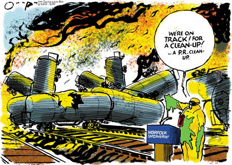 Political/Editorial Cartoon by Jack Ohman, The Oregonian on Railroad Company Screws Up