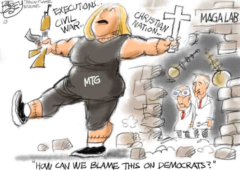 Political/Editorial Cartoon by Pat Bagley, Salt Lake Tribune on Fight Against Wokeness Escalates