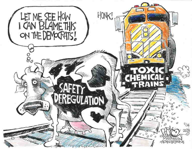 Political/Editorial Cartoon by John Darkow, Columbia Daily Tribune, Missouri on Toxic Train Angers Residents