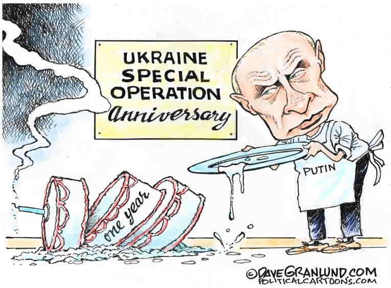 Political/Editorial Cartoon by Dave Granlund on Putin Promises More War