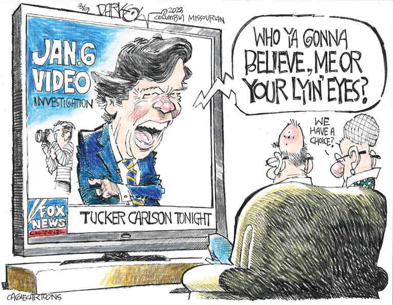 Political/Editorial Cartoon by John Darkow, Columbia Daily Tribune, Missouri on Carlson Doubles Down