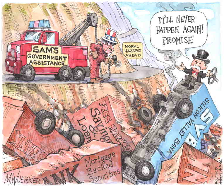 Political/Editorial Cartoon by Matt Wuerker, Politico on Banks Reeling