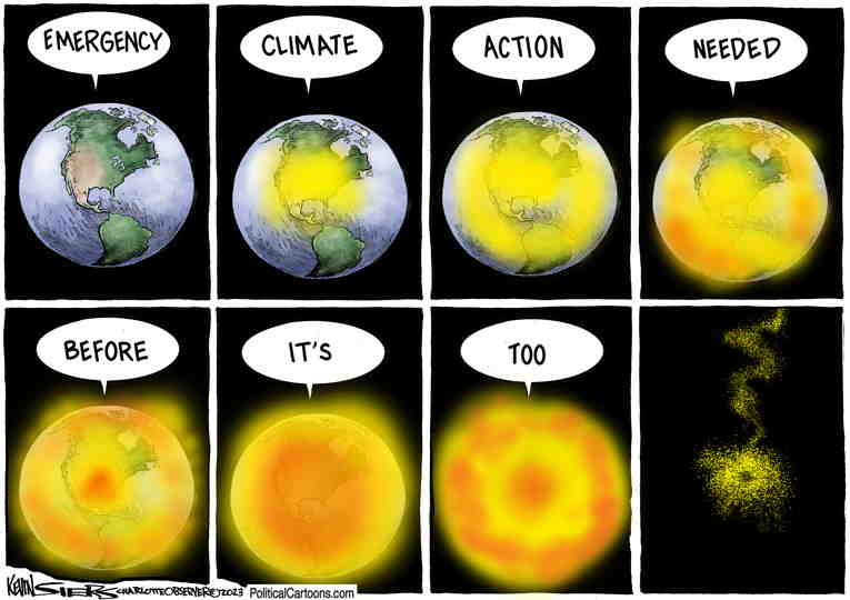 Political/Editorial Cartoon by Kevin Siers, Charlotte Observer on Planet’s Destruction Imminent