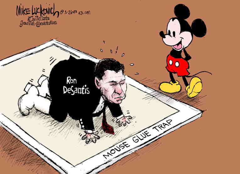 Political/Editorial Cartoon by Mike Luckovich, Atlanta Journal-Constitution on DeSantis Attacks Democracy