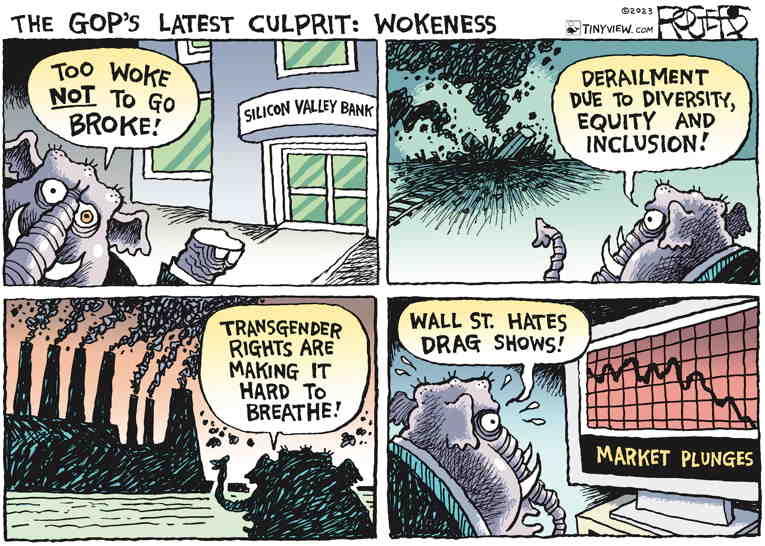 Political/Editorial Cartoon by Rob Rogers on GOP Attacks Woke