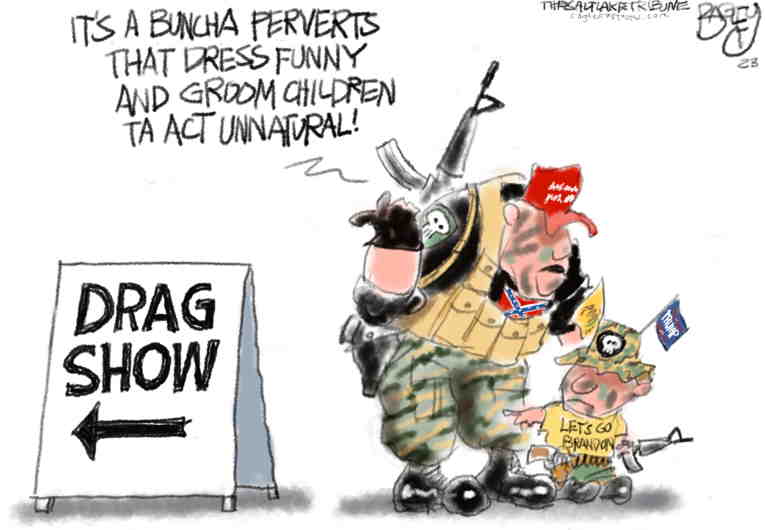 Political/Editorial Cartoon by Pat Bagley, Salt Lake Tribune on GOP Doubles Down on Woke