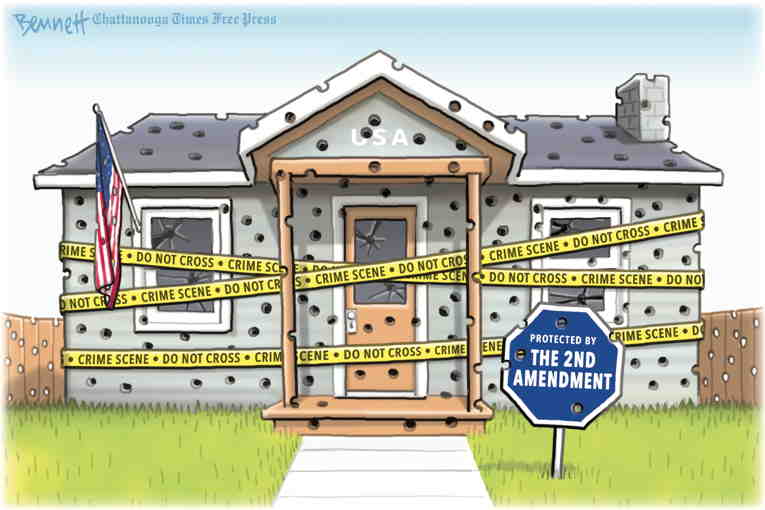 Political/Editorial Cartoon by Clay Bennett, Chattanooga Times Free Press on School Shooting Kills 6