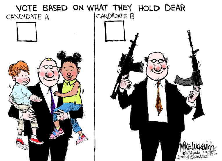 Political/Editorial Cartoon by Mike Luckovich, Atlanta Journal-Constitution on School Shooting Kills 6