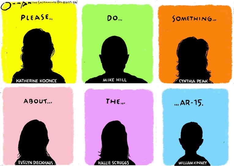 Political/Editorial Cartoon by Jack Ohman, The Oregonian on School Shooting Kills 6