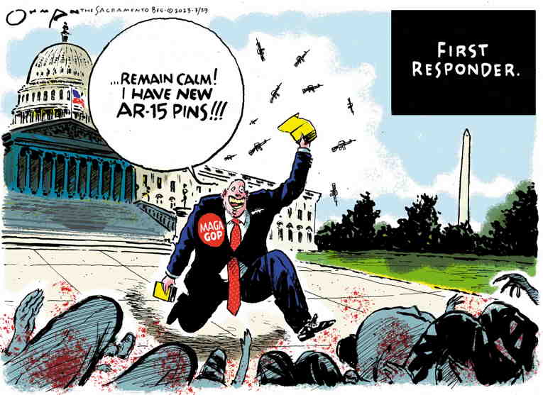 Political/Editorial Cartoon by Jack Ohman, The Oregonian on Gun Safety Measures Debated