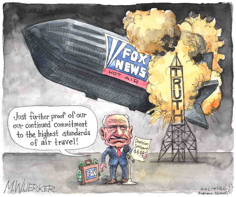 Political/Editorial Cartoon by Matt Wuerker, Politico on Fox “News” Settles