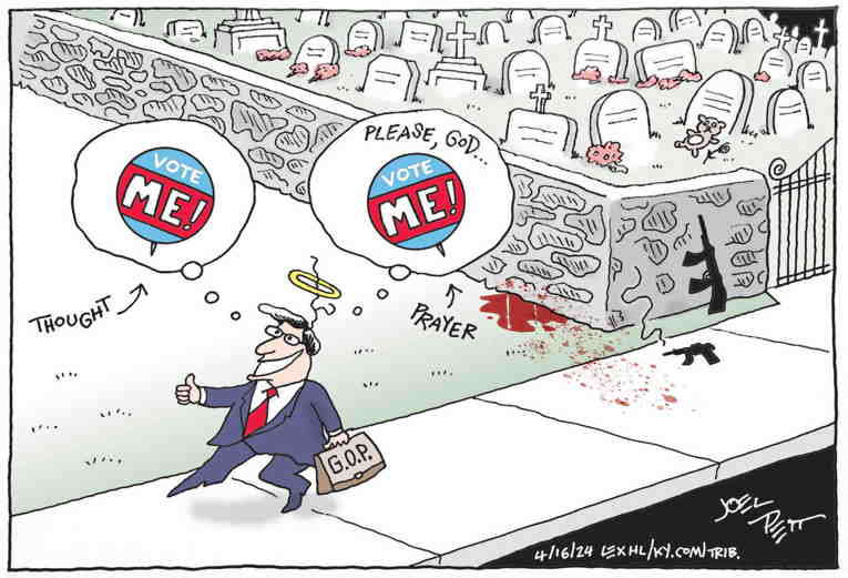 Political/Editorial Cartoon by Joel Pett, Lexington Herald-Leader, CWS/CartoonArts Intl. on GOP Doubles Down on Guns