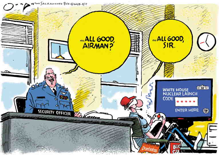 Political/Editorial Cartoon by Jack Ohman, The Oregonian on Military Secrets Leaked