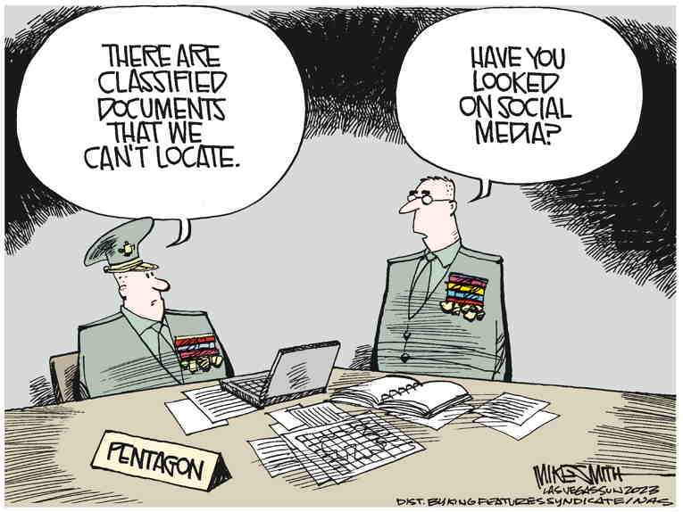 Political/Editorial Cartoon by Mike Smith, Las Vegas Sun on Military Secrets Leaked