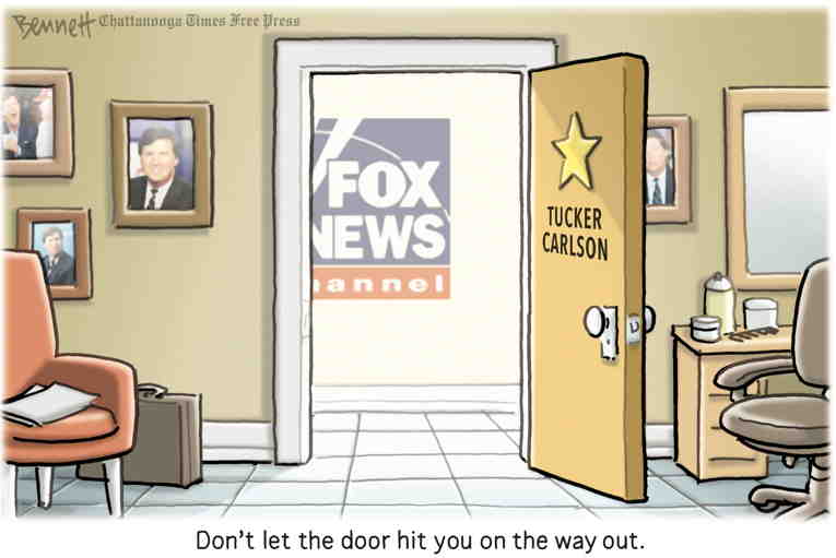 Political/Editorial Cartoon by Clay Bennett, Chattanooga Times Free Press on Tucker Looking for Work