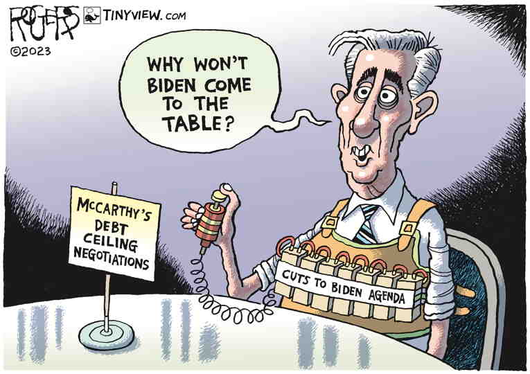 Political/Editorial Cartoon by Rob Rogers on McCarthy Threatens Default