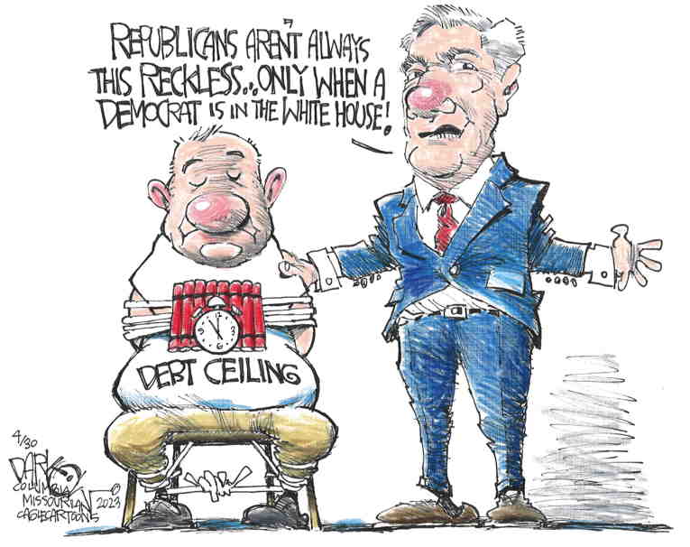 Political/Editorial Cartoon by John Darkow, Columbia Daily Tribune, Missouri on McCarthy Threatens Default