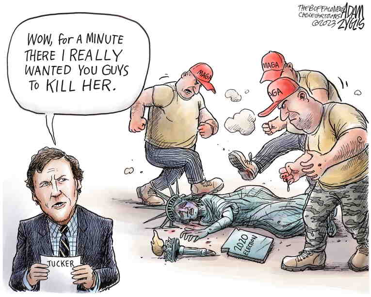 Political/Editorial Cartoon by Adam Zyglis, The Buffalo News on Tucker Carlson Unmasked